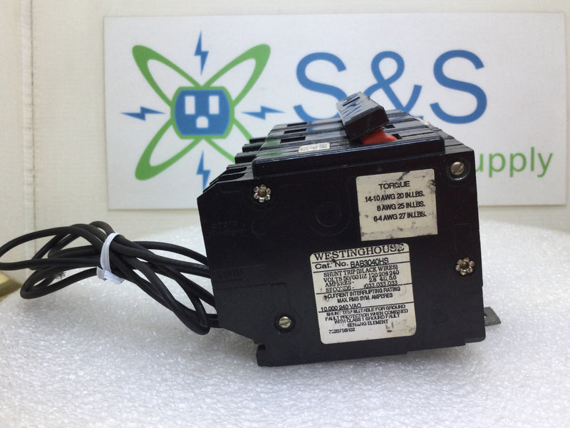Westinghouse BAB3040HS 40 Amp 3 Pole 240V Circuit Breaker w/ Shunt Trip