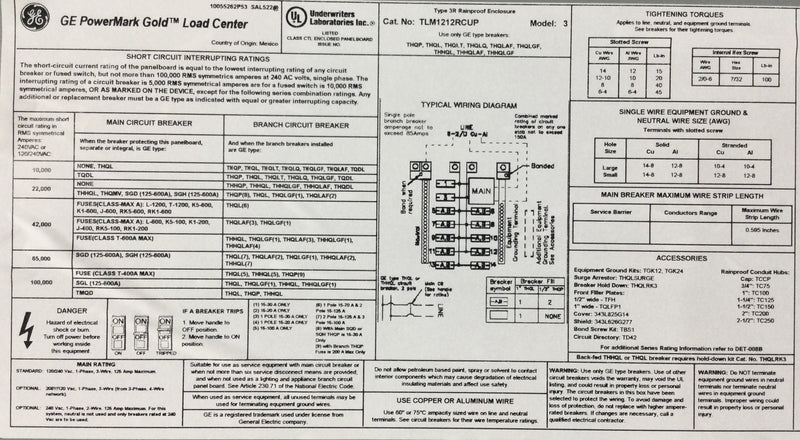 General Electric TLM1212RCUP 125 Amp 14 Space 120/240V Main Lug Load Center