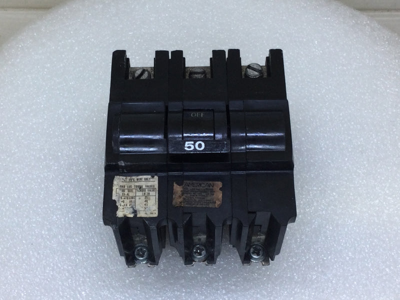 American NB350 50 Amp 3 Pole 240V Bolt on Circuit Breaker