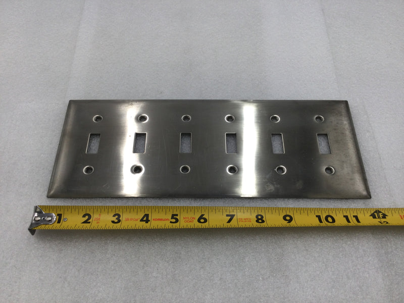 Hubbell SS6 6 Gang Stainless Steel Toggle Switch Plate 12" X 4.5"