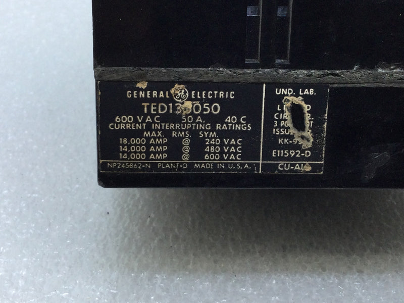 General Electric TED136050 Circuit Breaker 50 Amp 600V 3-Phase