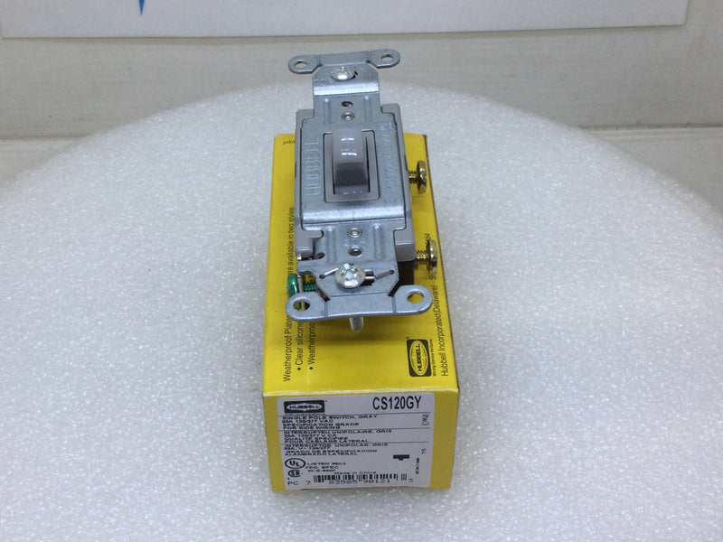 Hubbell CS120GY 20 Amp Single Pole Toggle Switch - Gray