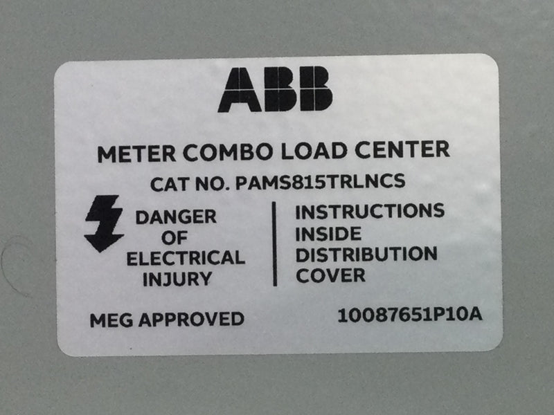 ABB PAMS815TRLNCS 150 Amp 8 Space 1PH 3 Wire 120/240V Meter Socket/Load Center