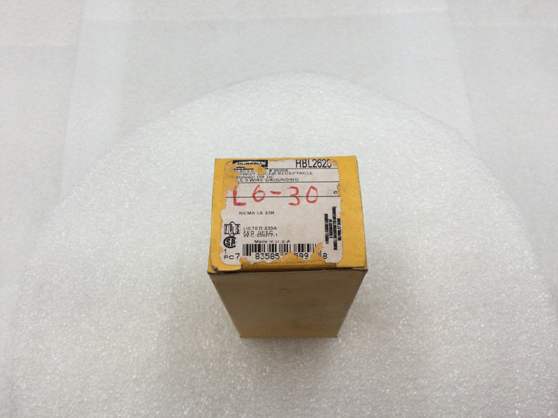 Hubbell HBL2620 30 Amp 2 Pole 3 Wire 250V Nema L6-30R Grounding Receptacle