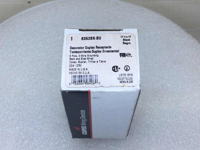 Cooper 6352BK-BU 20 Amp 2 Pole 125V Duplex Receptacle