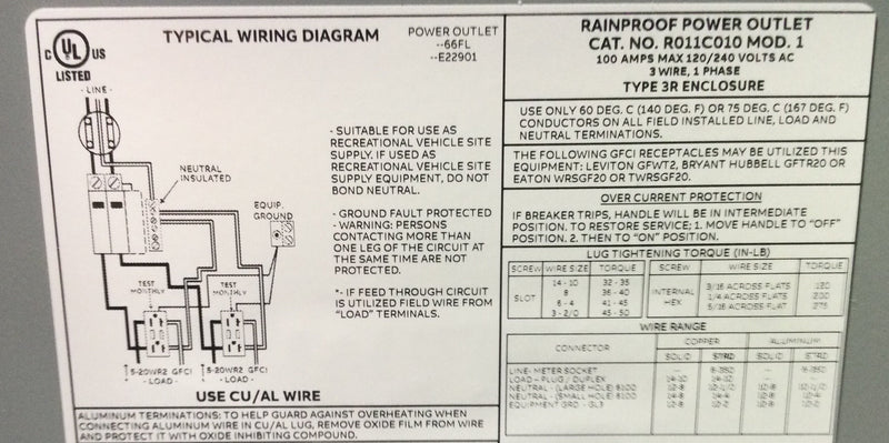Midwest R011C010 100 Amp 3 Space 1 PH 3W 120/240V Meter Socket/Power Outlet