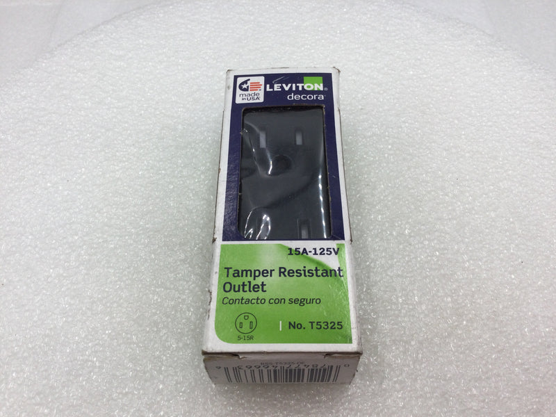 Leviton T5325 15 Amp 125V Duplex Receptacle Tamper Resistant Outlet - Black