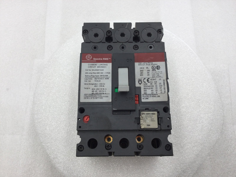 GE Spectra RMS SELA36AT0100 100 Amp 3 Pole 600V Circuit Breaker - Flawed