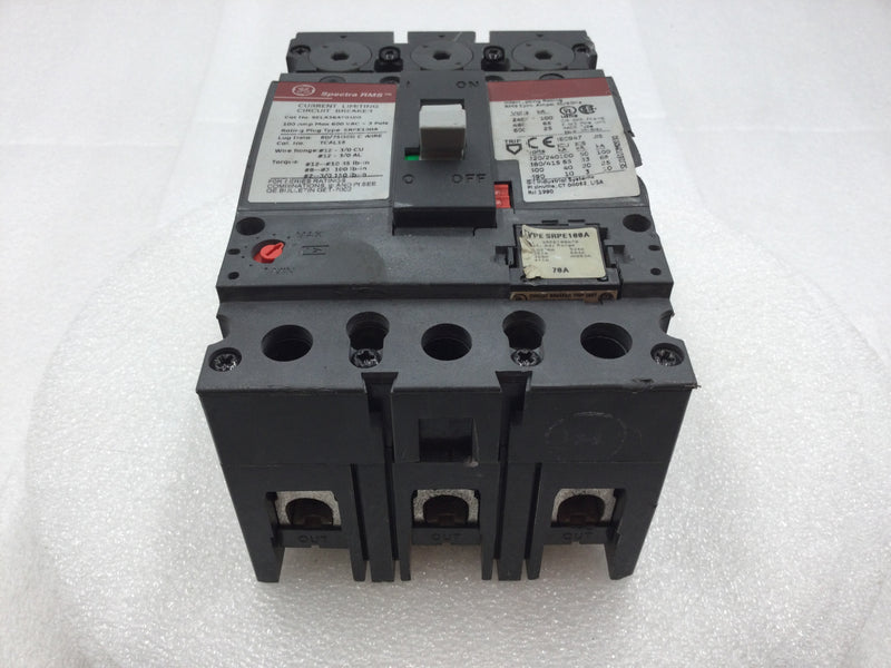 GE Spectra RMS SELA36AT0100 100 Amp 3 Pole 600V Circuit Breaker - Flawed