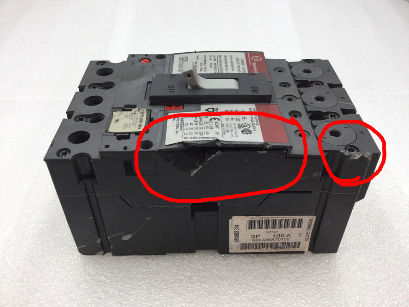 GE Spectra RMS SELA36AT0100 100 Amp 3 Pole 600V Circuit Breaker - Flawed