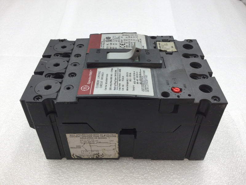 GE Spectra RMS SELA36AT0100 100 Amp 3 Pole 600V Circuit Breaker - Flawed