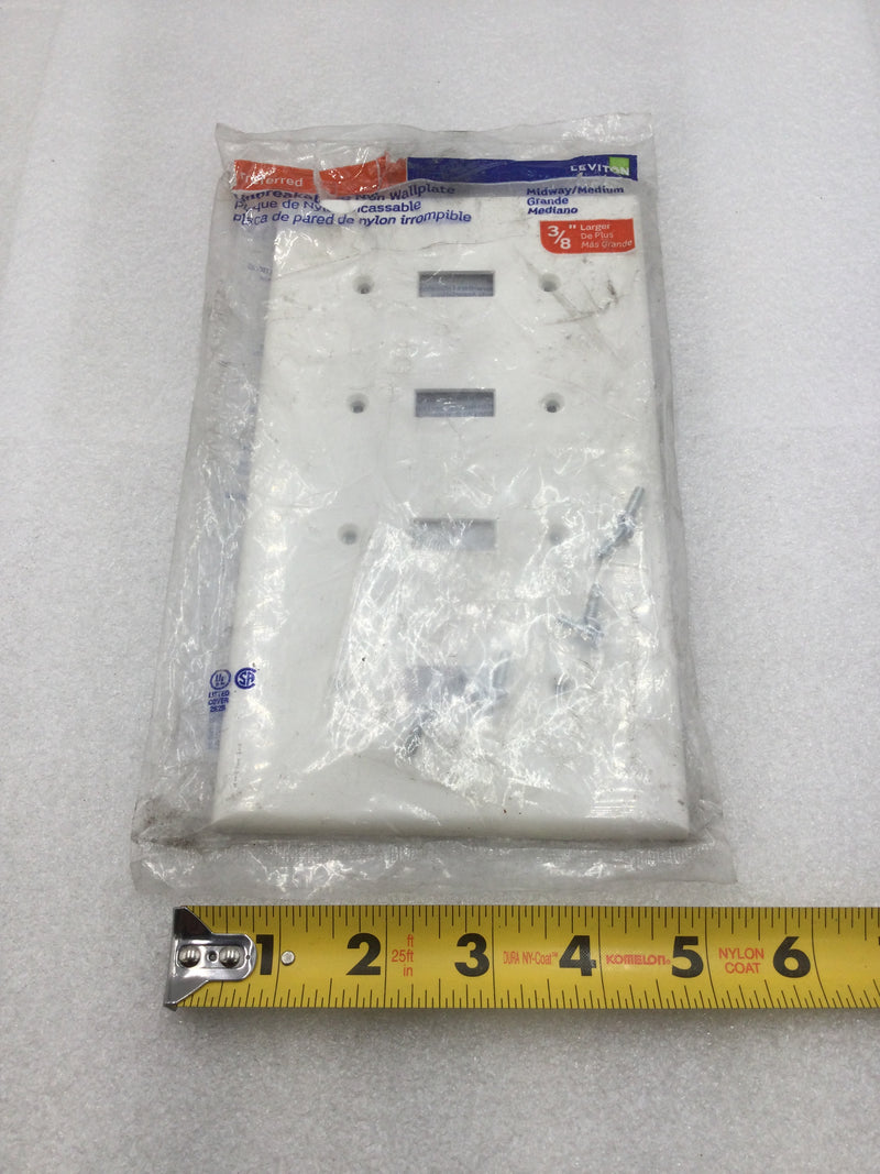 Leviton PJ4-W 4 Gang Unbreakable Mid-Size Toggle Switch Plate in White