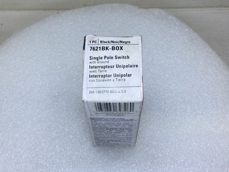 Cooper 7621BK-BOX 20 Amp 120/277V Single Pole Switch w/ Ground