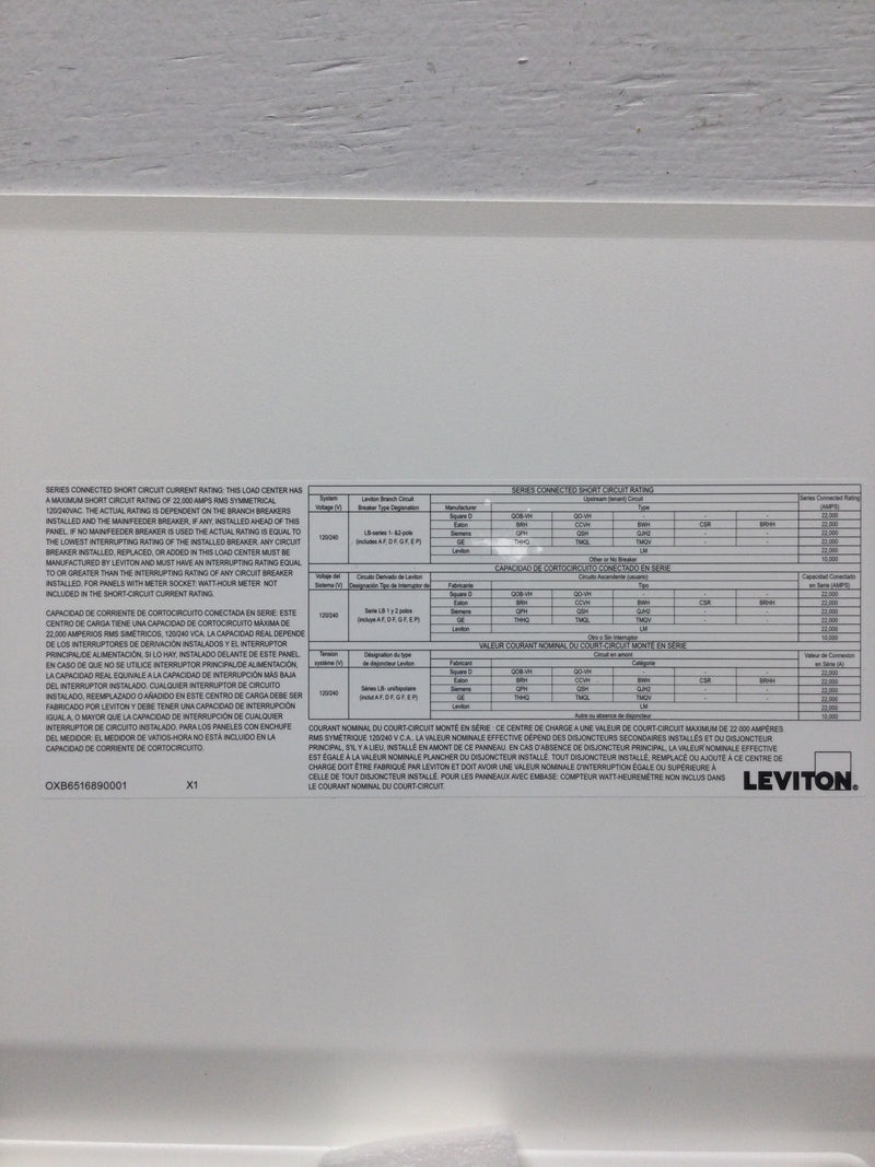 Leviton LP322-LDR 200 Amp 30 Space 120/240V Indoor Main Breaker Load Center