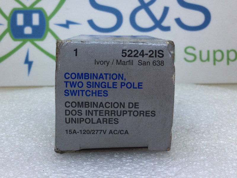 Leviton 5224-2IS 15 Amp 120/277V Combination Single Pole Switches