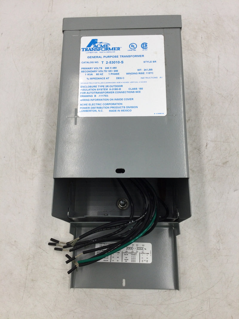 Acme Transformer T 2-53010-S 1 KVA 240/480 VAC Input 120/240 VAC Output 1 Phase 60 HZ