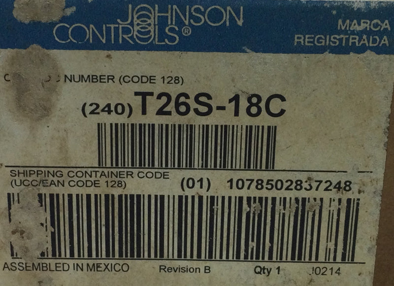 Johnson Controls T26S-18C 1 Pole 24V-277V 40/90 Deg Heat/Cool Thermostat