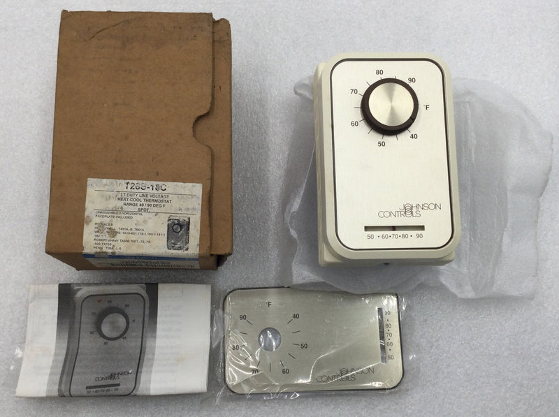 Johnson Controls T26S-18C 1 Pole 24V-277V 40/90 Deg Heat/Cool Thermostat