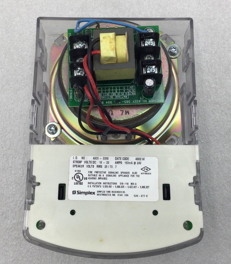 Simplex 4903-9358 163 Amp 24V Fire Protective Speaker Strobe Replacement