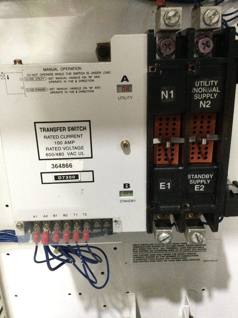Generac Type GTS01W-2A2LDNCN 100 Amp, 480V Transfer switch