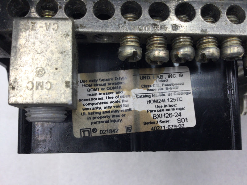 Square D HOM24L125TC 125 Amp 24 Space 120/240 VAC Load Center Guts Only 9" X 16"