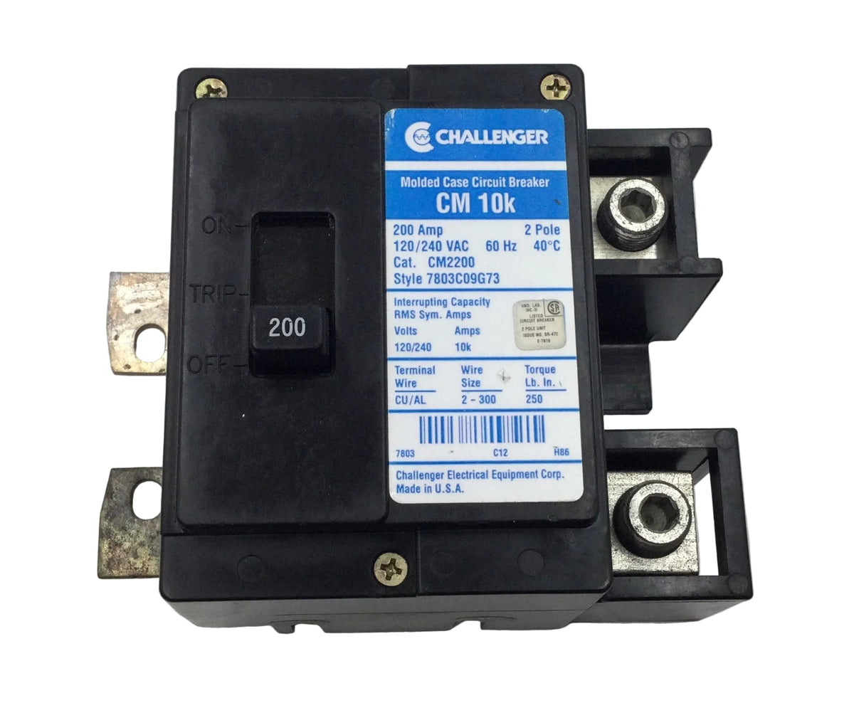 Challenger CM2200 200 Amp 2 Pole 120/240V Type CM Circuit Breaker