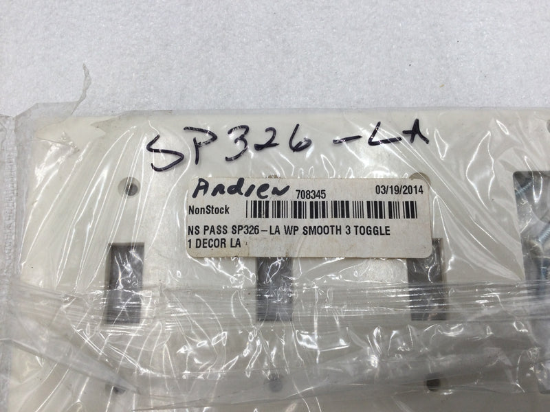 Legrand SP326-LA 4 Gang Device Plate 3 Toggle Style 1 Decora in Light Almond