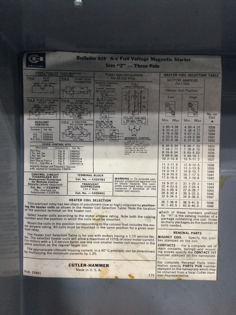 Cutler Hammer A10DG0 45 Amp NEMA Size 2 240V Magnetic Starter