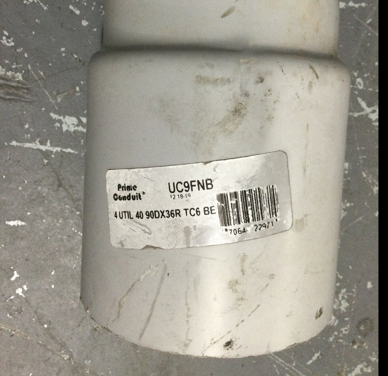 Prime Conduit UC9FNB 4" UTIL Schedule 40 90DX36R TC6 BE 90 Degree PVC Elbow