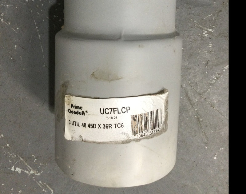 Prime Conduit UC7FLCP 3" UTIL Schedule 40 45DX36R TC6 45 Degree PVC Elbow
