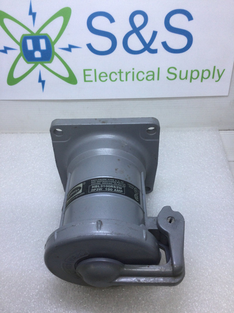 Hubbell HBL3100RS2W Industrial Grade Female Receptacle 2 Pole 3 Wire 100 Amp