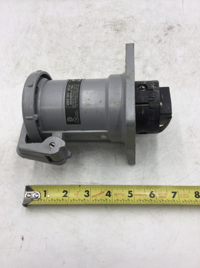 Hubbell HBL3100RS2W Industrial Grade Female Receptacle 2 Pole 3 Wire 100 Amp