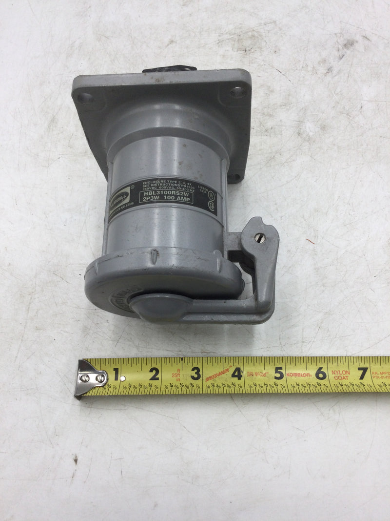 Hubbell HBL3100RS2W Industrial Grade Female Receptacle 2 Pole 3 Wire 100 Amp