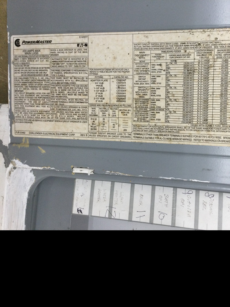 Challenger Panel Challenger/ Eaton Powermaster Panel Cover/Door Only w/o Main 200A 120/
