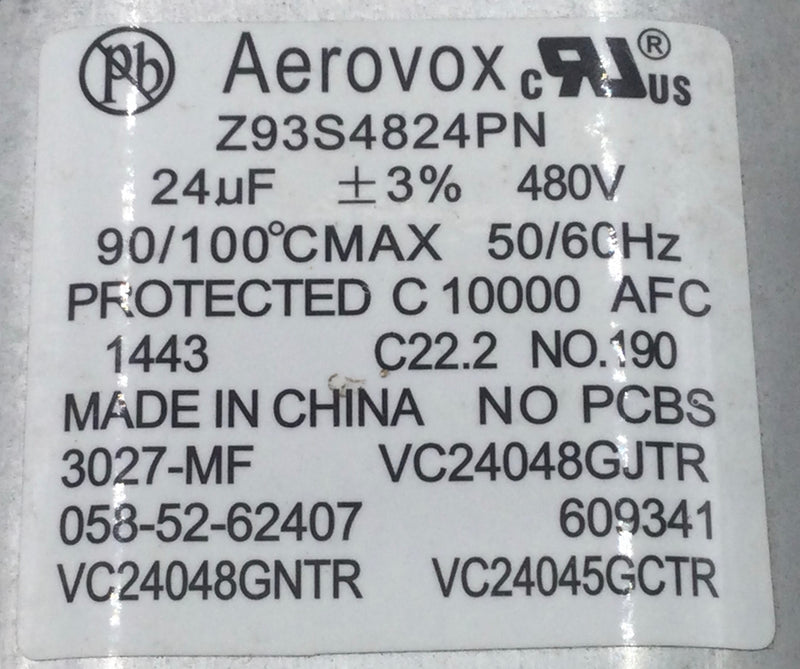 Aerovox Z93S4824PN 24uf+/-3% 50/60Hz 480V Capacitor
