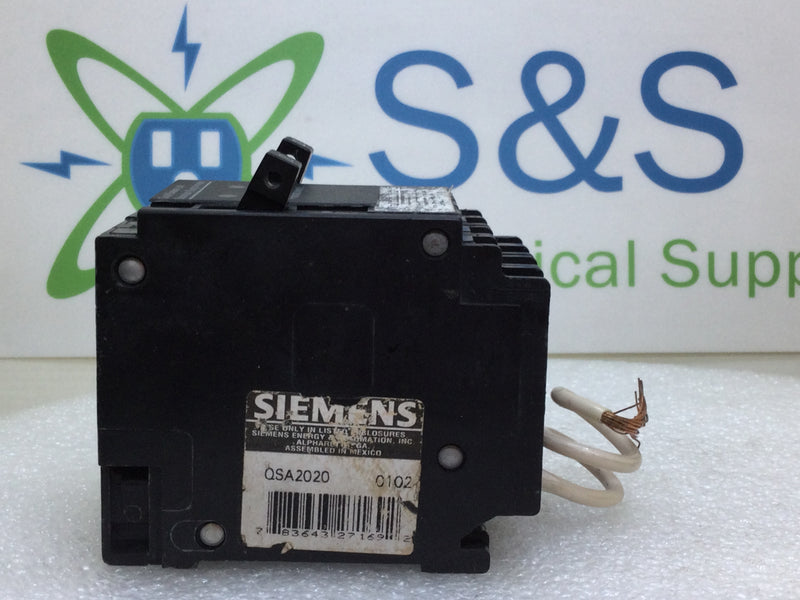 Siemens QSA2020 20 Amp 2 Pole 120/240V Type QP Circuit Breaker/Surge Arrestor