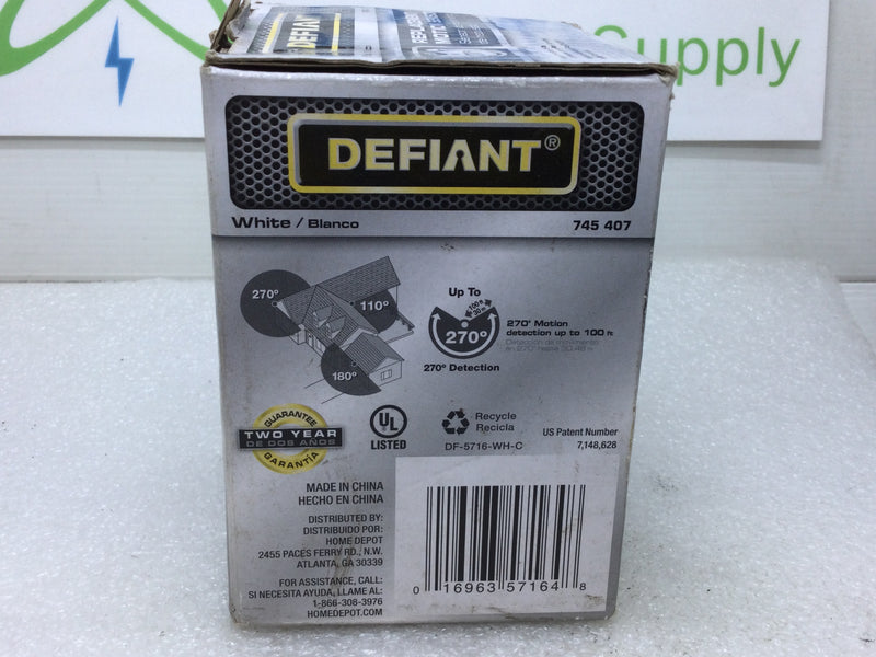 Defiant 745 407 Motion Sensor Replacement 300 Watt Max. 120V 60Hz 270 Degree Detection