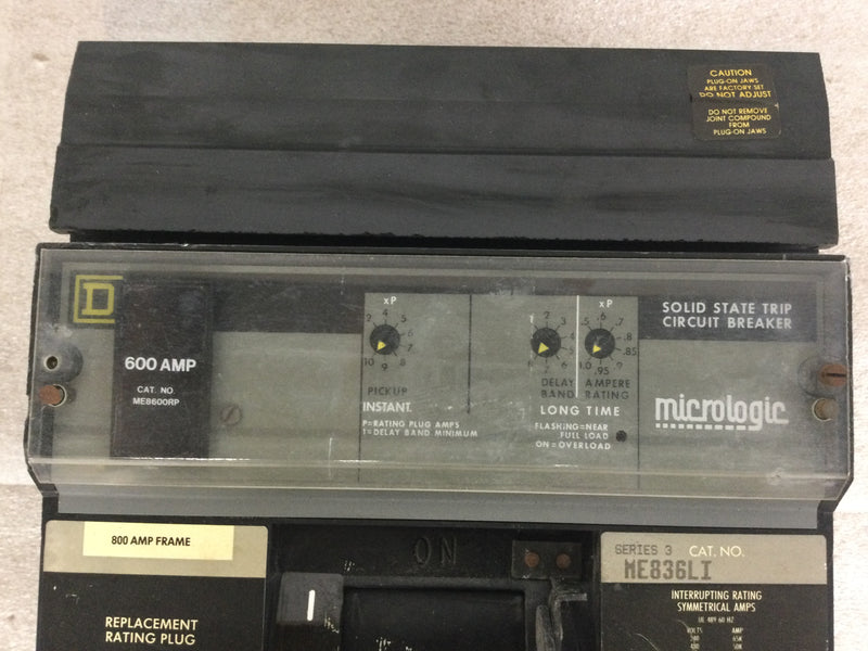 Square D ME836LI 800 Amp 3 Pole Series 3 Type ME Molded Case I Line Circuit Breaker