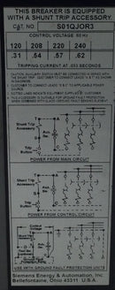 Siemens QJH23B200 200 Amp 3 Pole 240V Circuit Breaker w/Shunt Trip