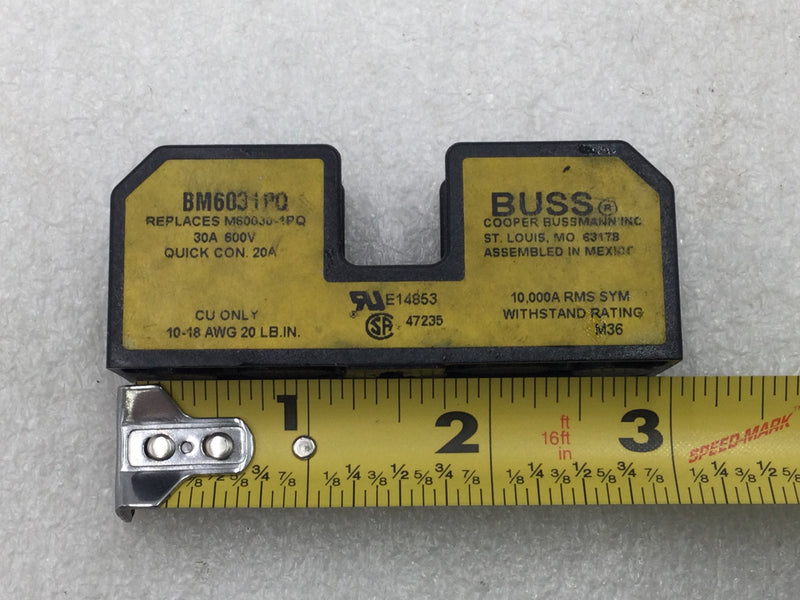 Bussmann/Cooper BM6031PQ 30 Amp 1 Pole 600V Fuse Holder