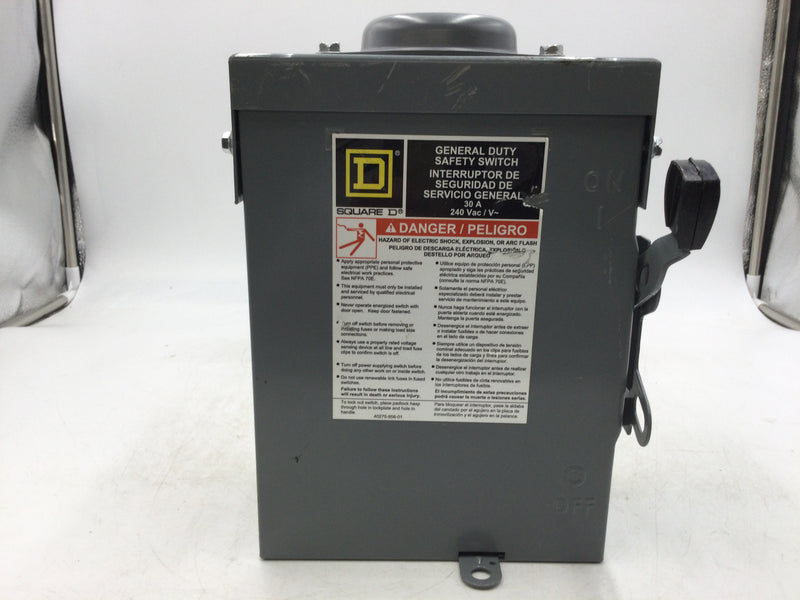 Square D DU221RB Single Phase 30A 240VAC Series E2 Nema3R Non-Fused General Duty Safety Switch