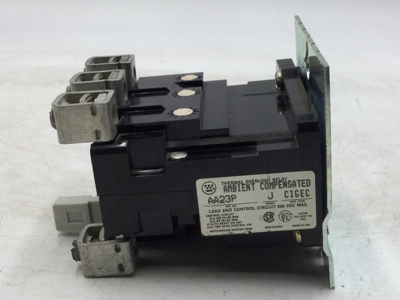 Westinghouse AA23P 3-Pole Thermal Overload Relay Model J MFG. Code CIGEC & CTHEC 600V Max.
