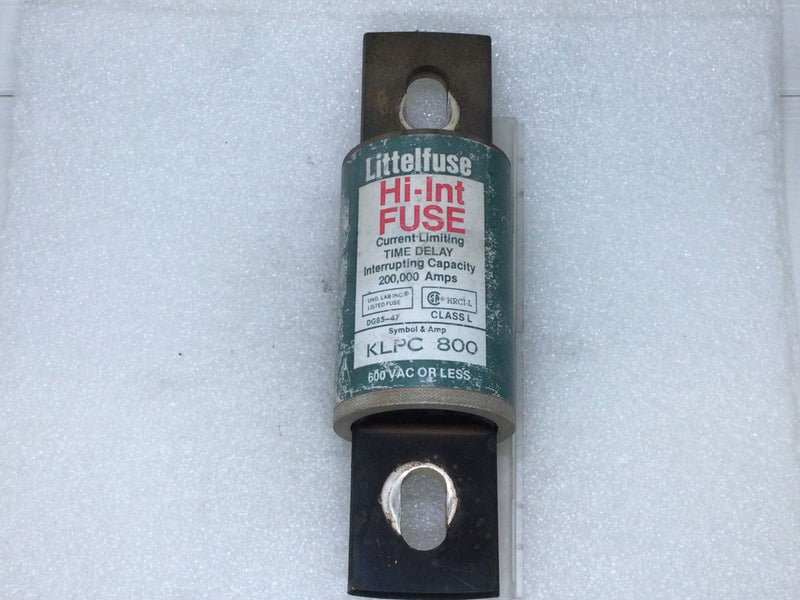 Littlefuse Hi-Int Fuse KLPC800 800 Amp 600V or Less Current Limiting Time Delay Fuse Class L