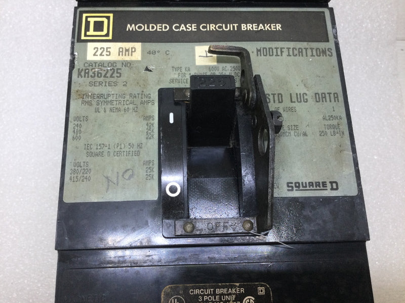Square D KA36225 225 Amp 3 Pole 600V I Line Circuit Breaker