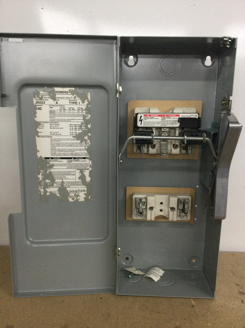 Siemens JN323 Vacu-Break Switch 100 Amp 240V 3 Pole NEMA1 w/Clampmatic Contacts