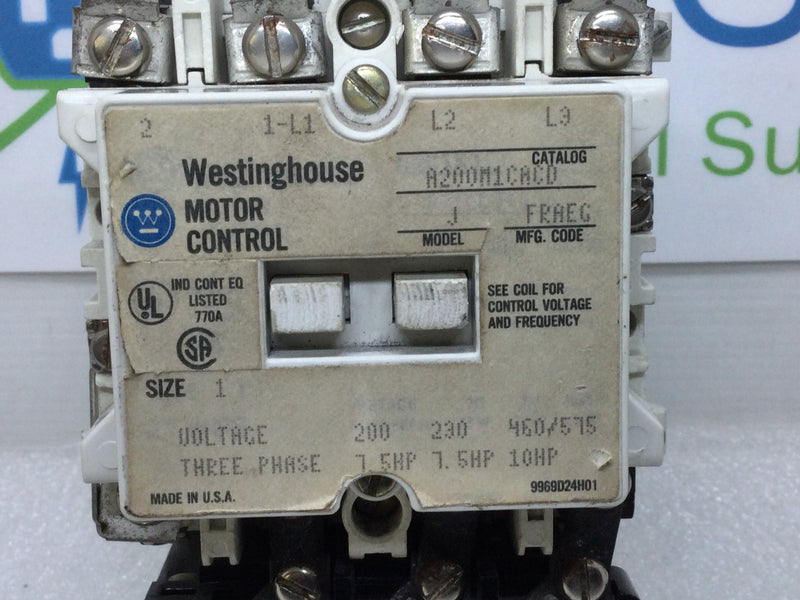 Westinghouse A200M1CACD/6710C87G10 Motor Control Model J 200-575V 3-Phase