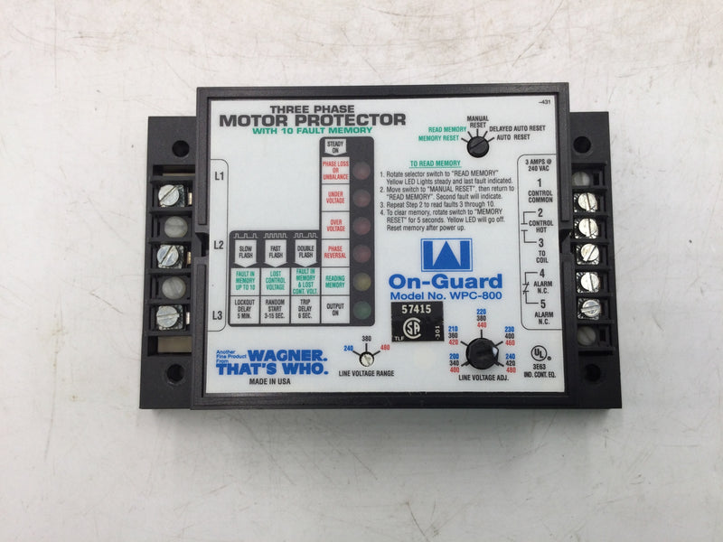 Wagner On Guard WPC-800 3 Phase Motor Protector w/ 10 Fault Memory