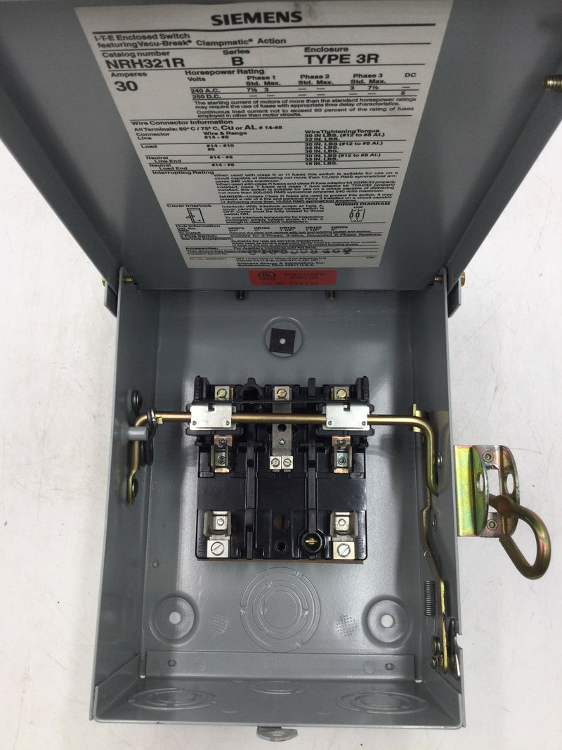 Siemens/ITE NRH321R 30 Amp 2 Pole 240V 3R Enclosed Switch