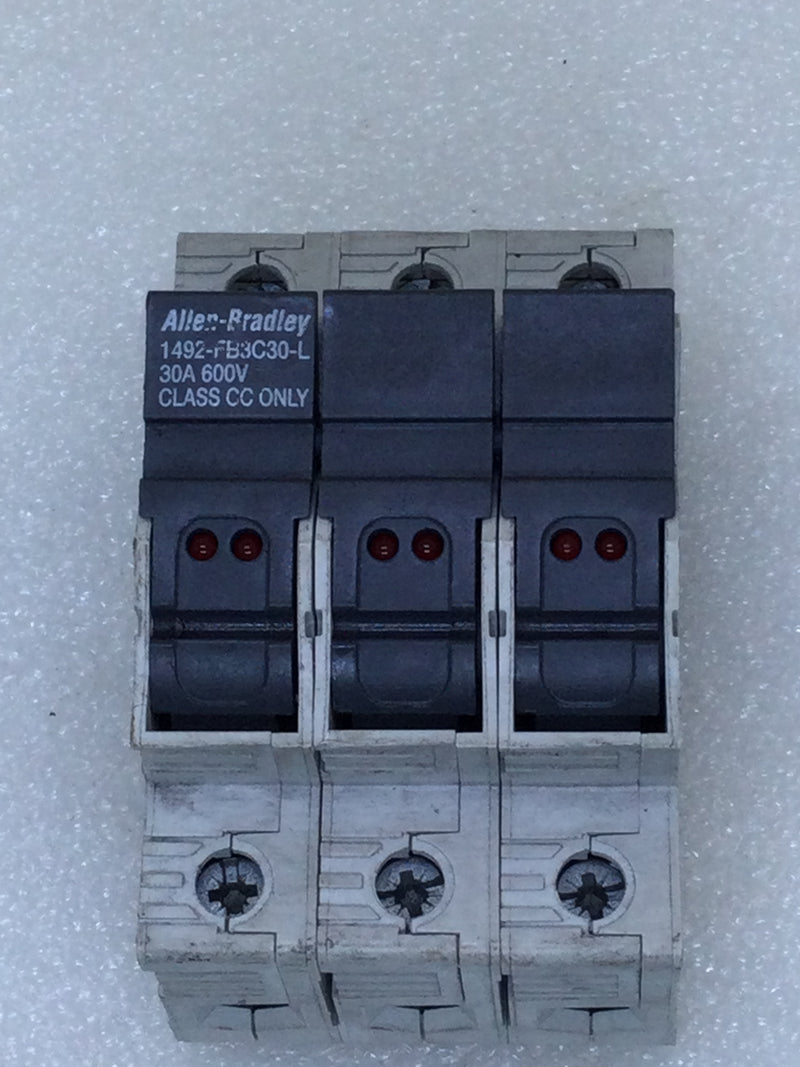 Allen-Bradley 1492-FB3C30-L 3 Pole 30 AMP 600 VAC Class CC Fuse Holder
