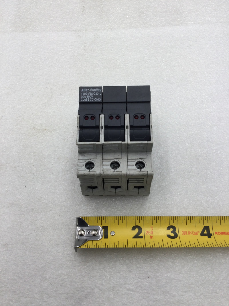 Allen-Bradley 1492-FB3C30-L 3 Pole 30 AMP 600 VAC Class CC Fuse Holder